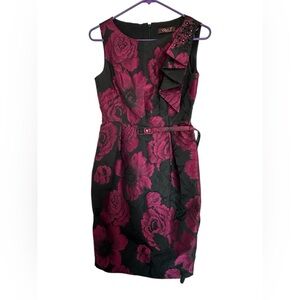 Eliza J Black and Pink Magenta Floral Midi Dress